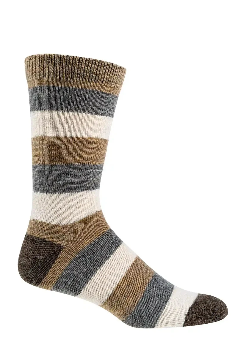 Warme Wollsocken mit Alpaka & Schafwolle – Gestreifte Naturfarben (3 oder 6 Paar)
