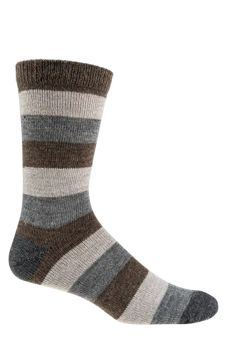 Warme Wollsocken mit Alpaka & Schafwolle – Gestreifte Naturfarben (3 oder 6 Paar)