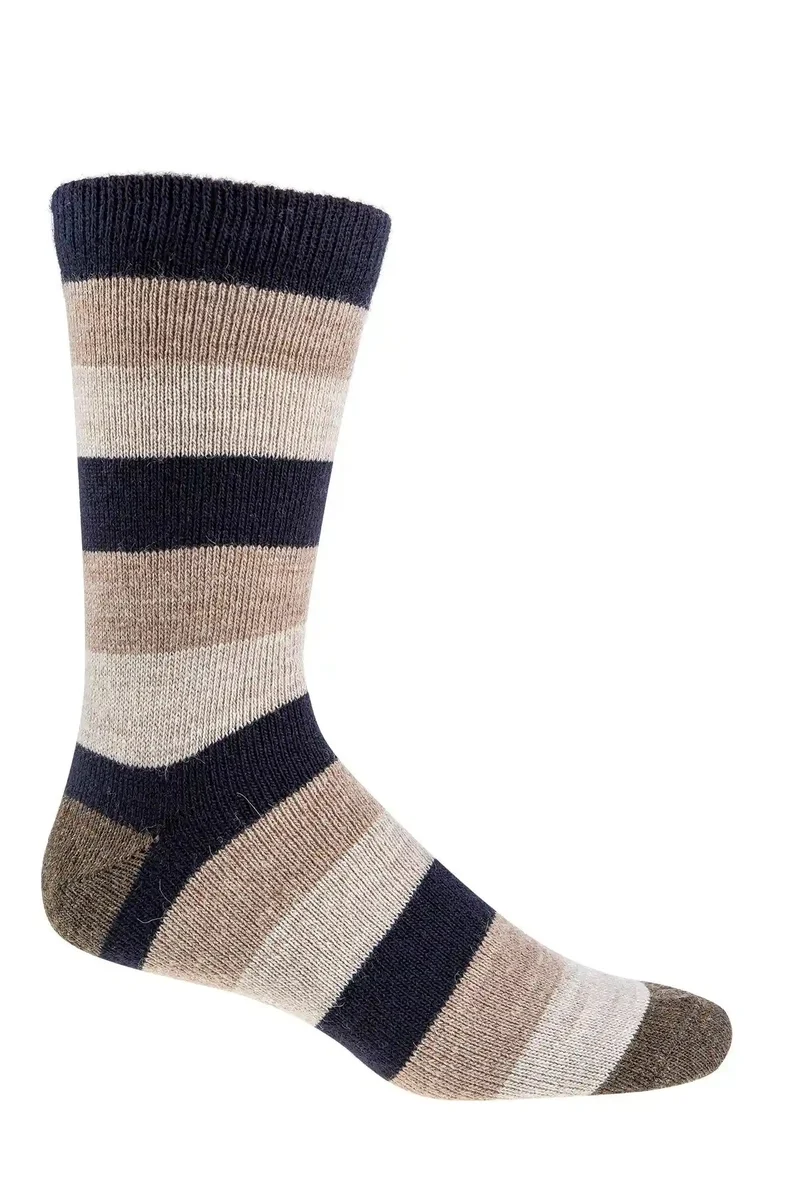 Warme Wollsocken mit Alpaka & Schafwolle – Gestreifte Naturfarben (3 oder 6 Paar)