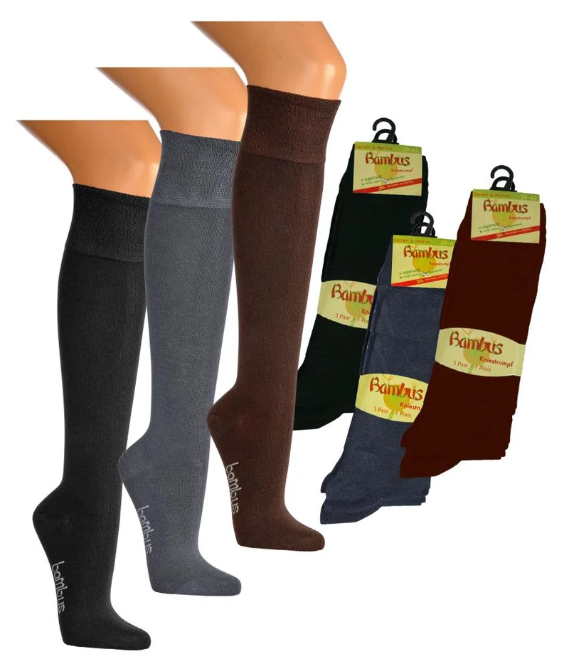 Bambus Wellness-Kniestrümpfe – 6 Paar, Unisex, druckfrei (Gr. 35–46)
