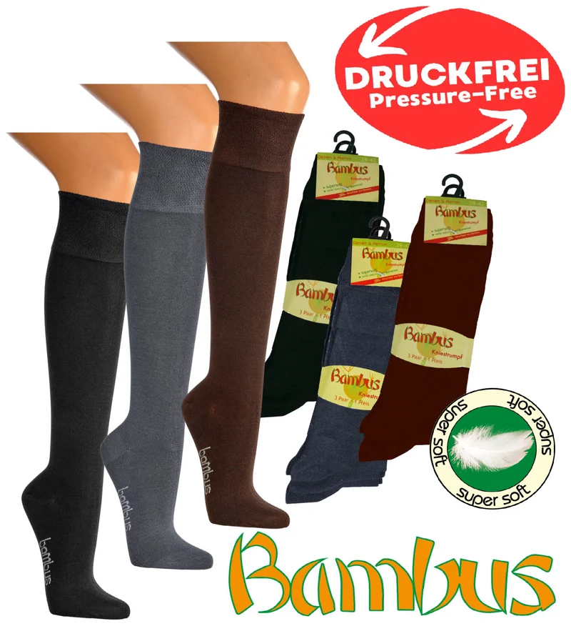 Bambus Wellness-Kniestrümpfe – 6 Paar, Unisex, druckfrei (Gr. 35–46)