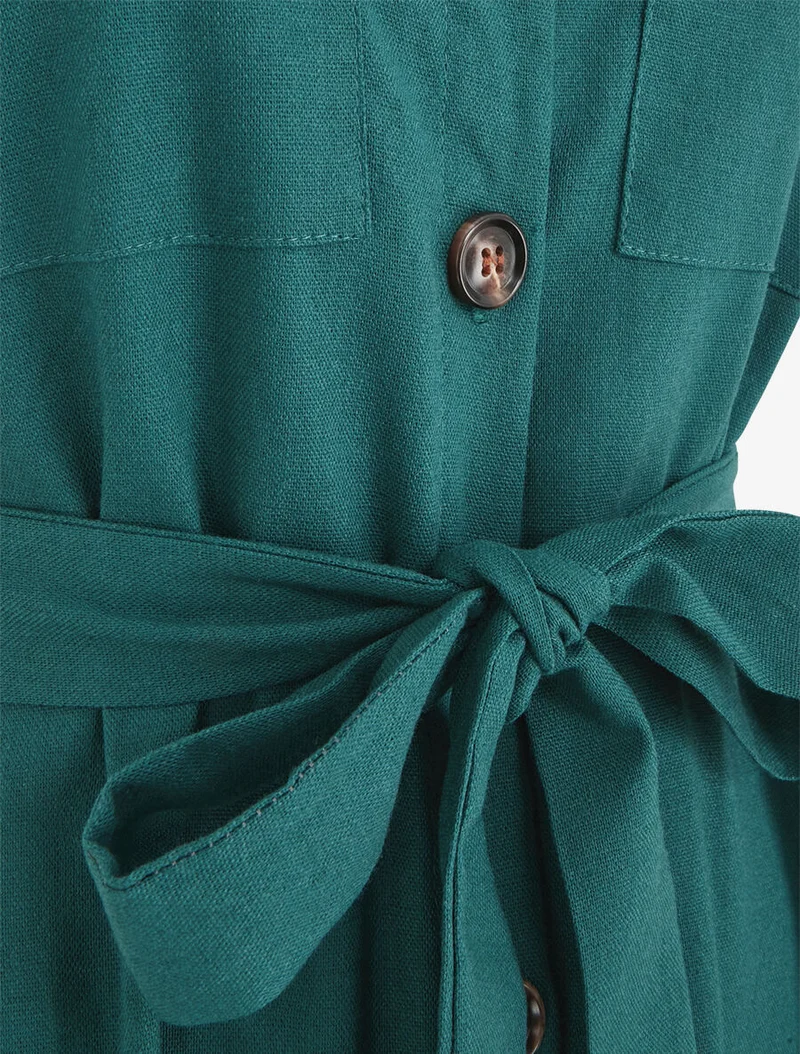Ausgestelltes Kleid mit Knöpfen und Taschen - Entenblau