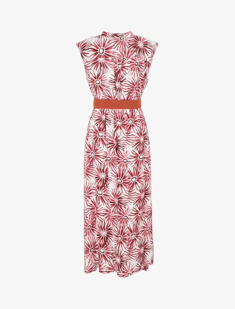 Ausgestelltes Kleid mit Knopfleiste und Blumenmuster - Rot