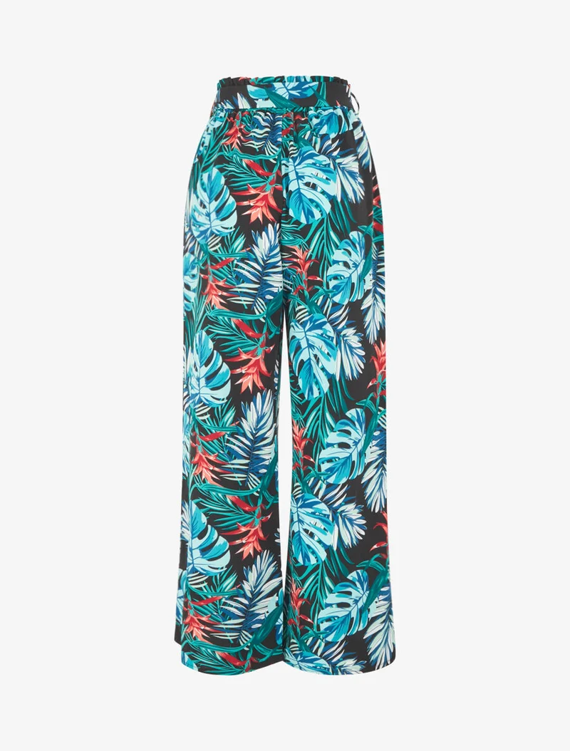 Weite Hose mit Blättermuster - Blau
