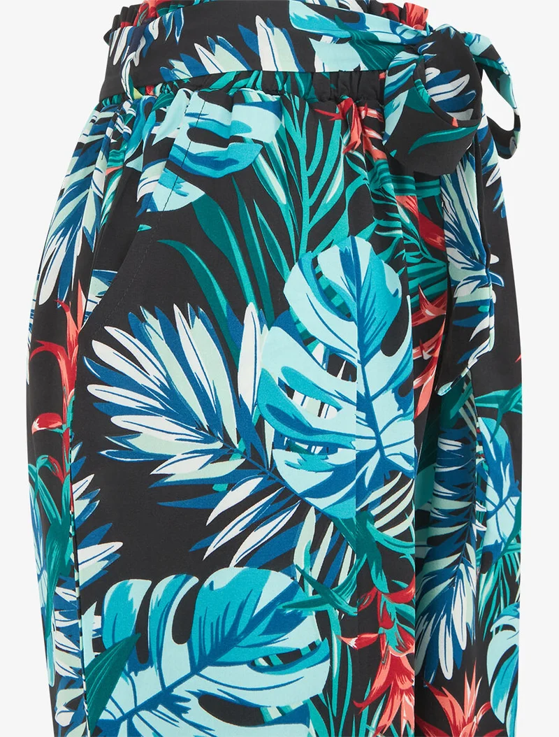 Weite Hose mit Blättermuster - Blau