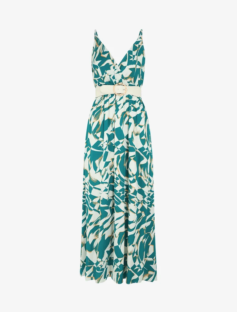 Grafikbedrucktes Kleid mit schmalen Trägern - Grün