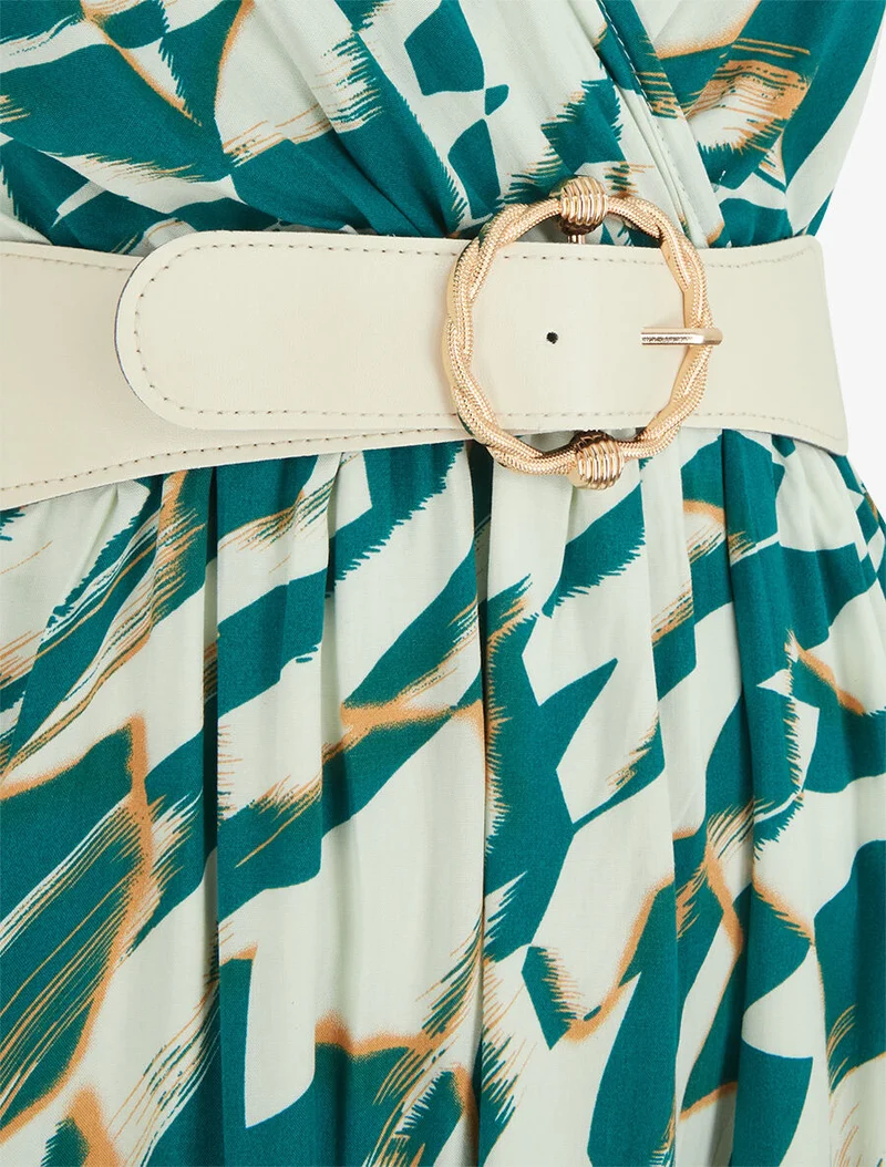 Grafikbedrucktes Kleid mit schmalen Trägern - Grün