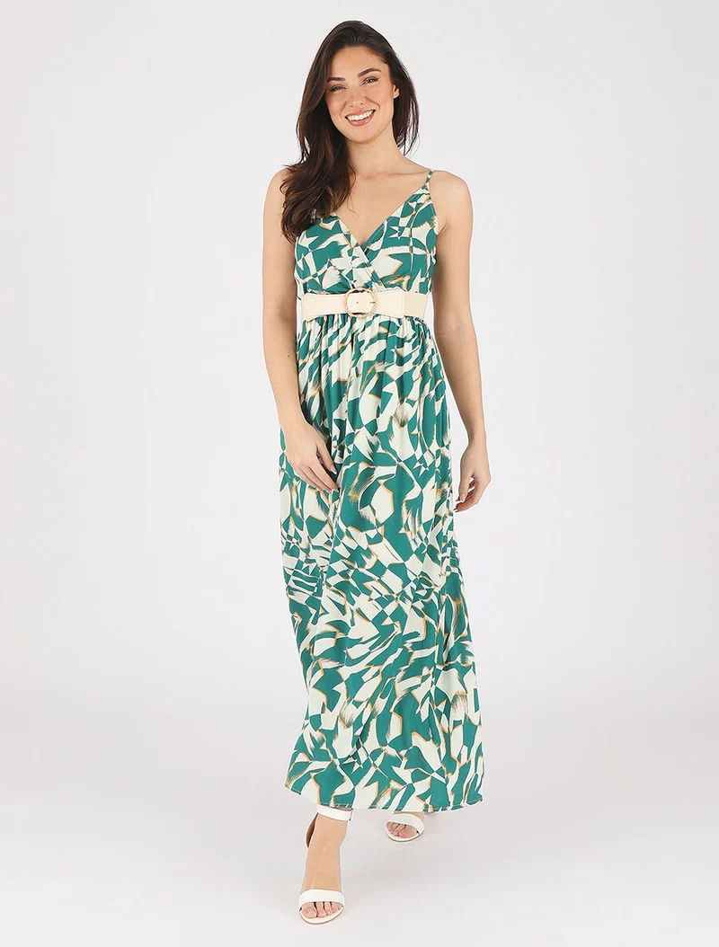 Grafikbedrucktes Kleid mit schmalen Trägern - Grün