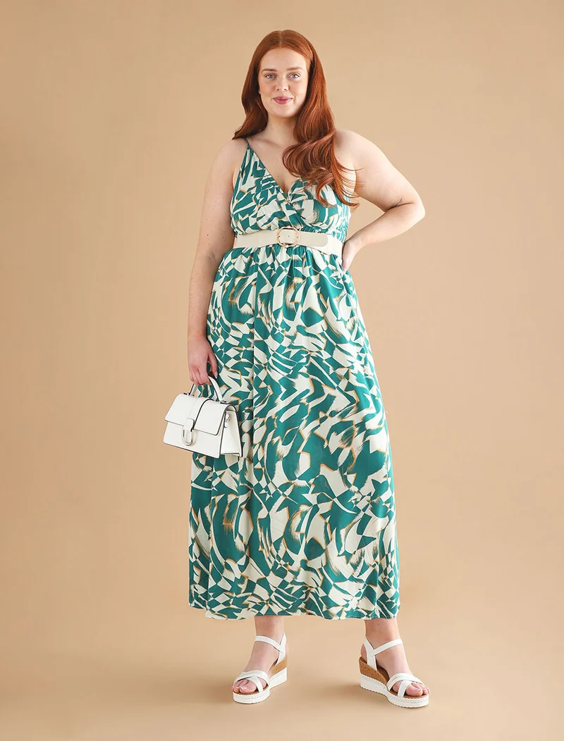 Grafikbedrucktes Kleid mit schmalen Trägern - Grün