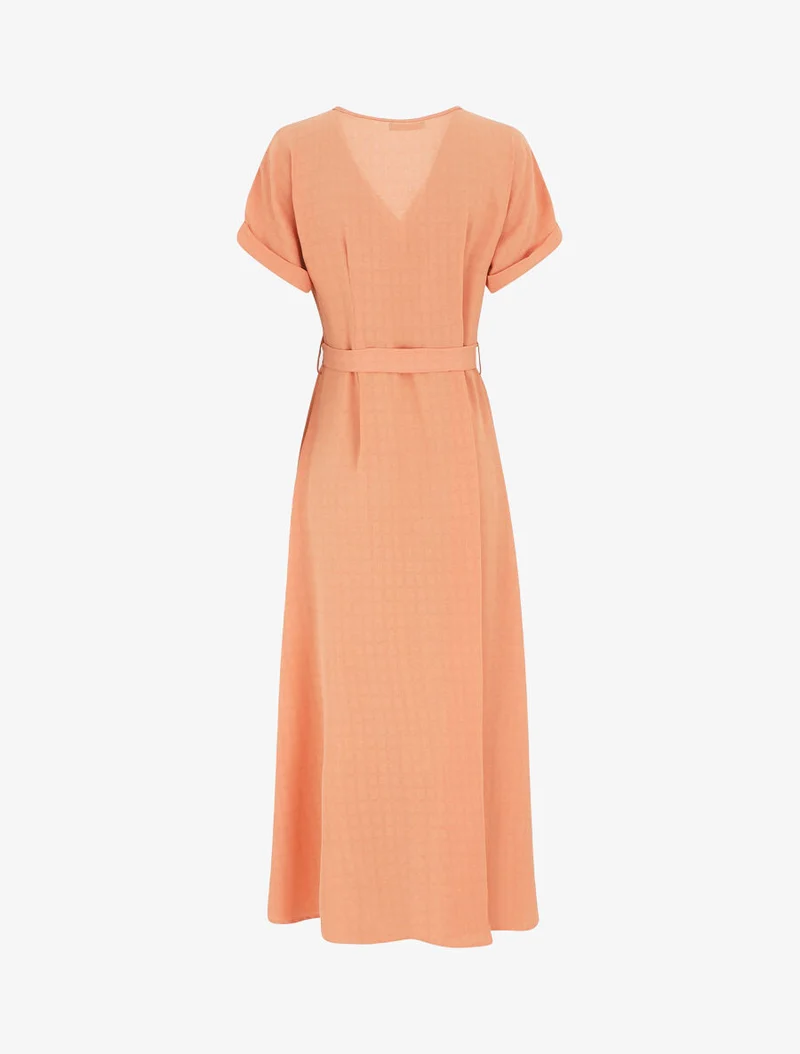 Einfarbiges langes Kleid mit Gürtel - Orange