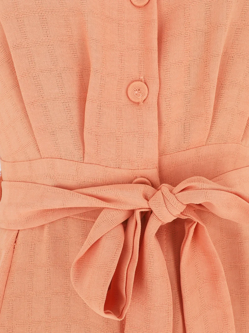 Einfarbiges langes Kleid mit Gürtel - Orange