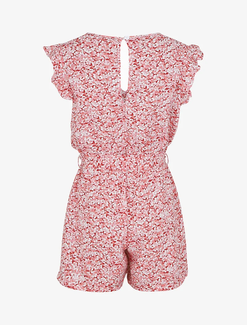 Fließender, geblümter Jumpsuit mit Flügelärmeln. - Rot