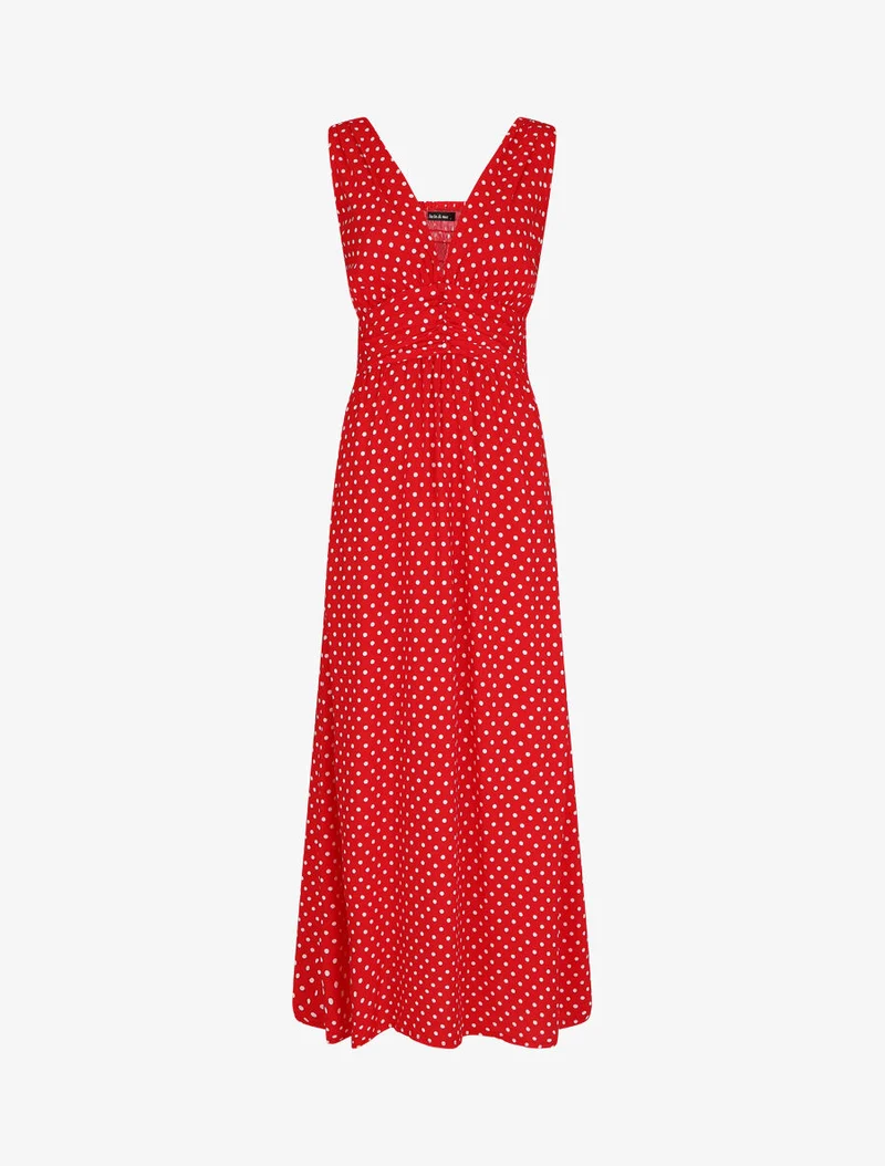 Ärmelloses langes gepunktetes Kleid - Rot