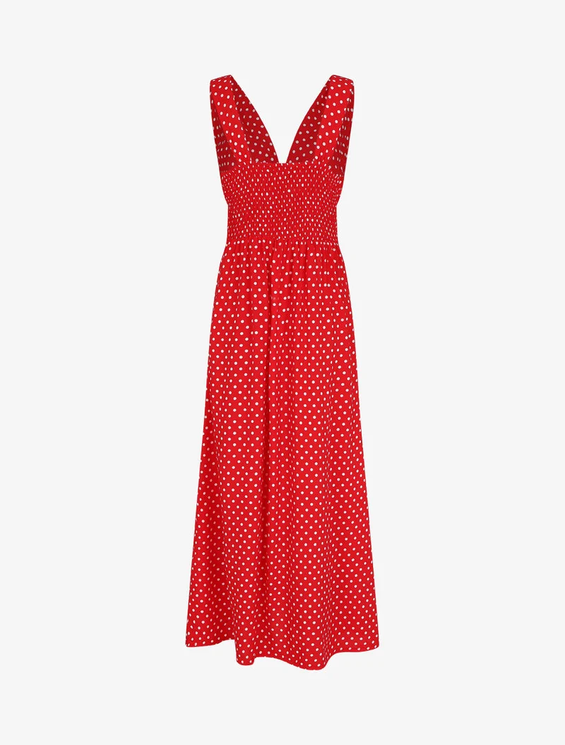 Ärmelloses langes gepunktetes Kleid - Rot