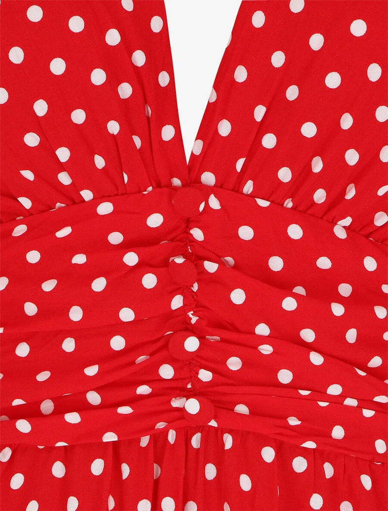 Ärmelloses langes gepunktetes Kleid - Rot