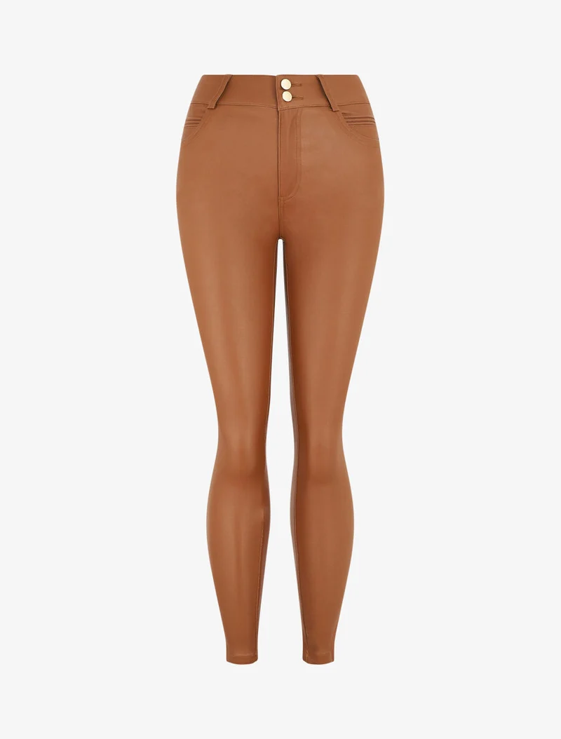 Hose mit hoher Taille in Kunstleder - Kamel