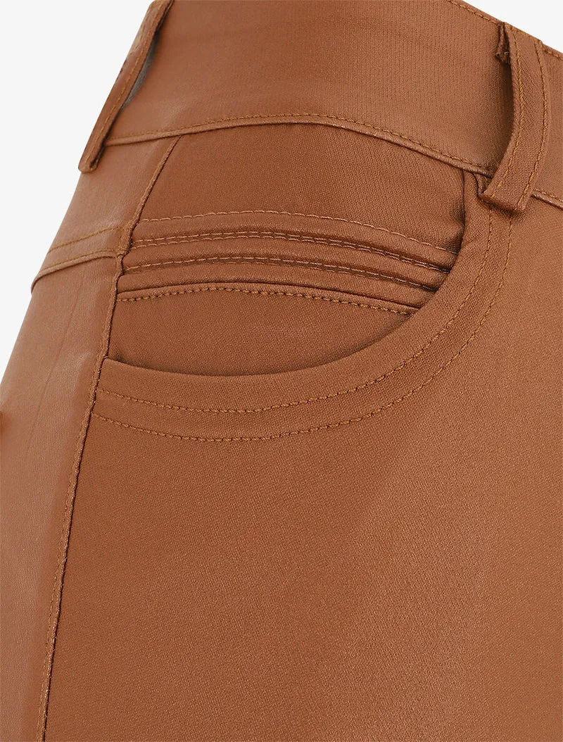 Hose mit hoher Taille in Kunstleder - Kamel