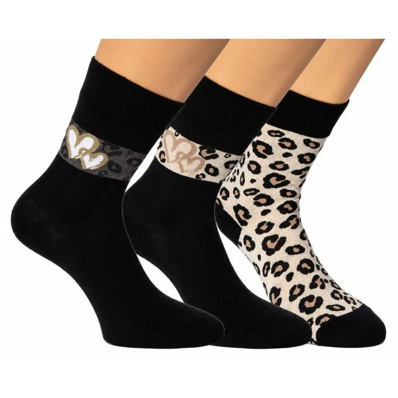 RS Harmony Love Leo Damen Socken Baumwolle Herzen Animal Print, 3 Paar