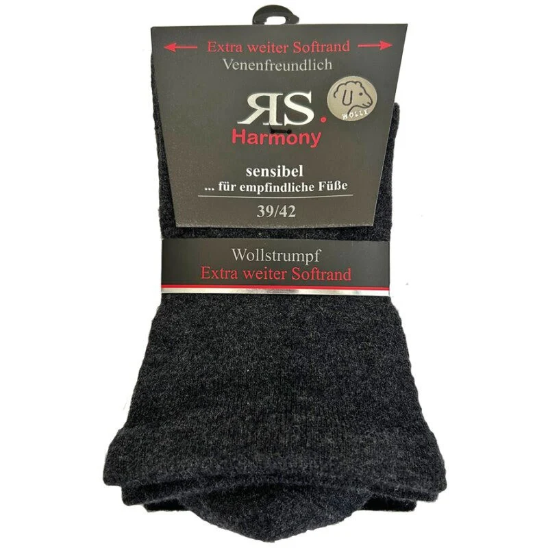 RS Harmony Wollsocken extra weit ohne Gummi Unisex Schwarz Anthrazit, 2–10 Paar