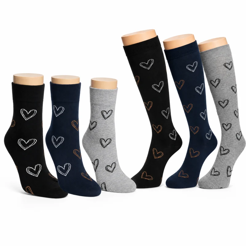 RS Harmony Love Bambus Socken und Kniestrümpfe Damen mit Herzen, 3–6 Paar