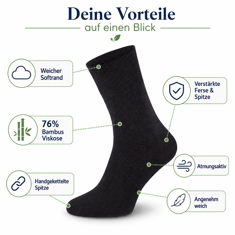 Bambus Viskose Socken schwarz mit Softrand bamboo:line | 3 bis 15 Paar