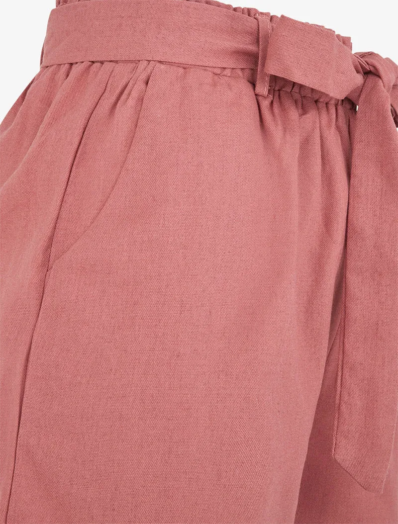 Kurze einfarbige Hose mit Umschlag - Altrosa