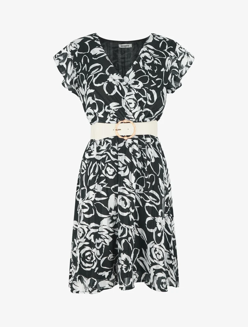 Midikleid mit irisierendem Blumenmuster - Schwarz