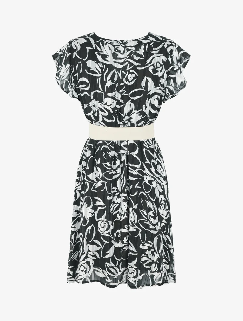 Midikleid mit irisierendem Blumenmuster - Schwarz