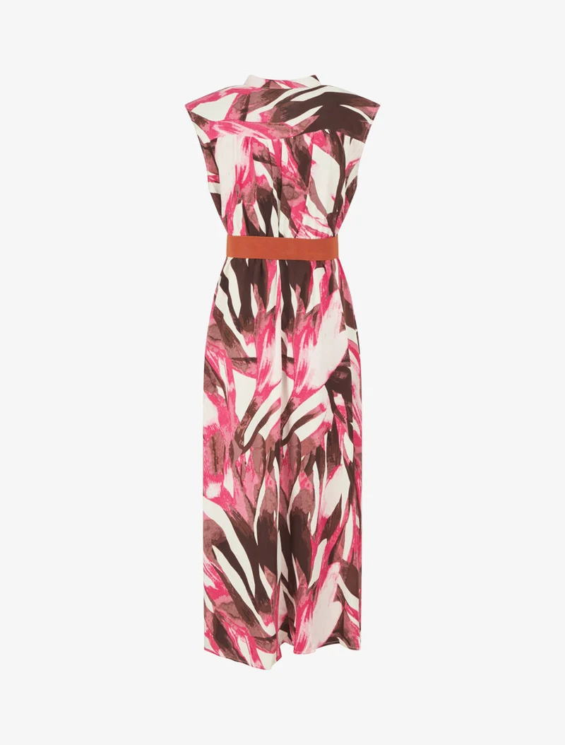 Ausgestelltes Kleid mit abstraktem Print und Knöpfen - Fuchsie