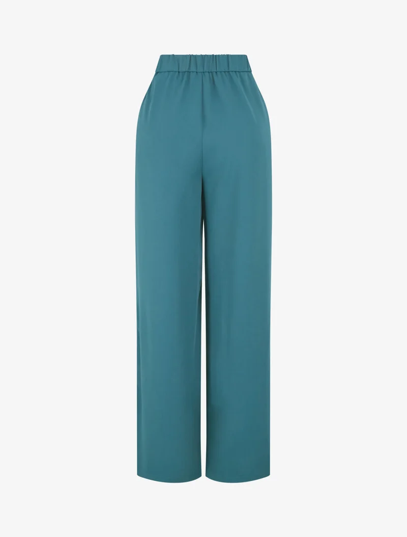 Weite Hose mit goldenen Details - Entenblau