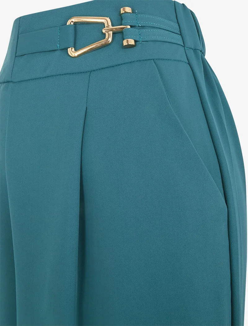 Weite Hose mit goldenen Details - Entenblau