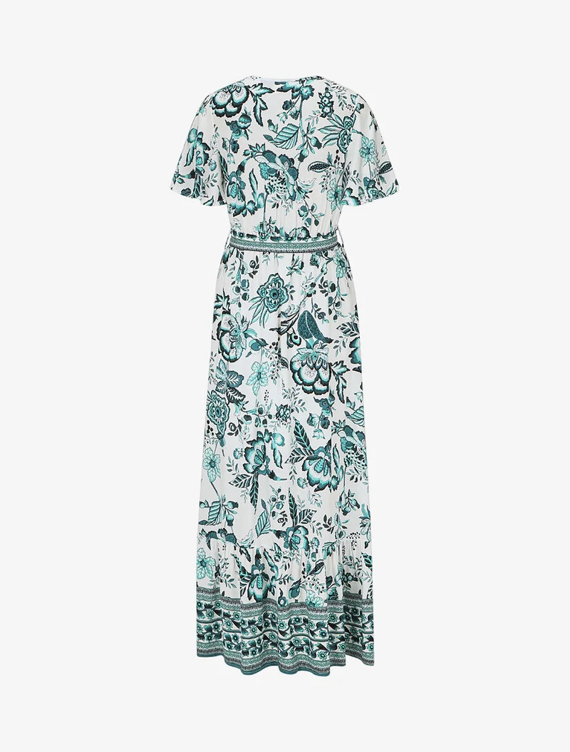 Kleid mit Blumenmuster und elastischer Taille - Grün