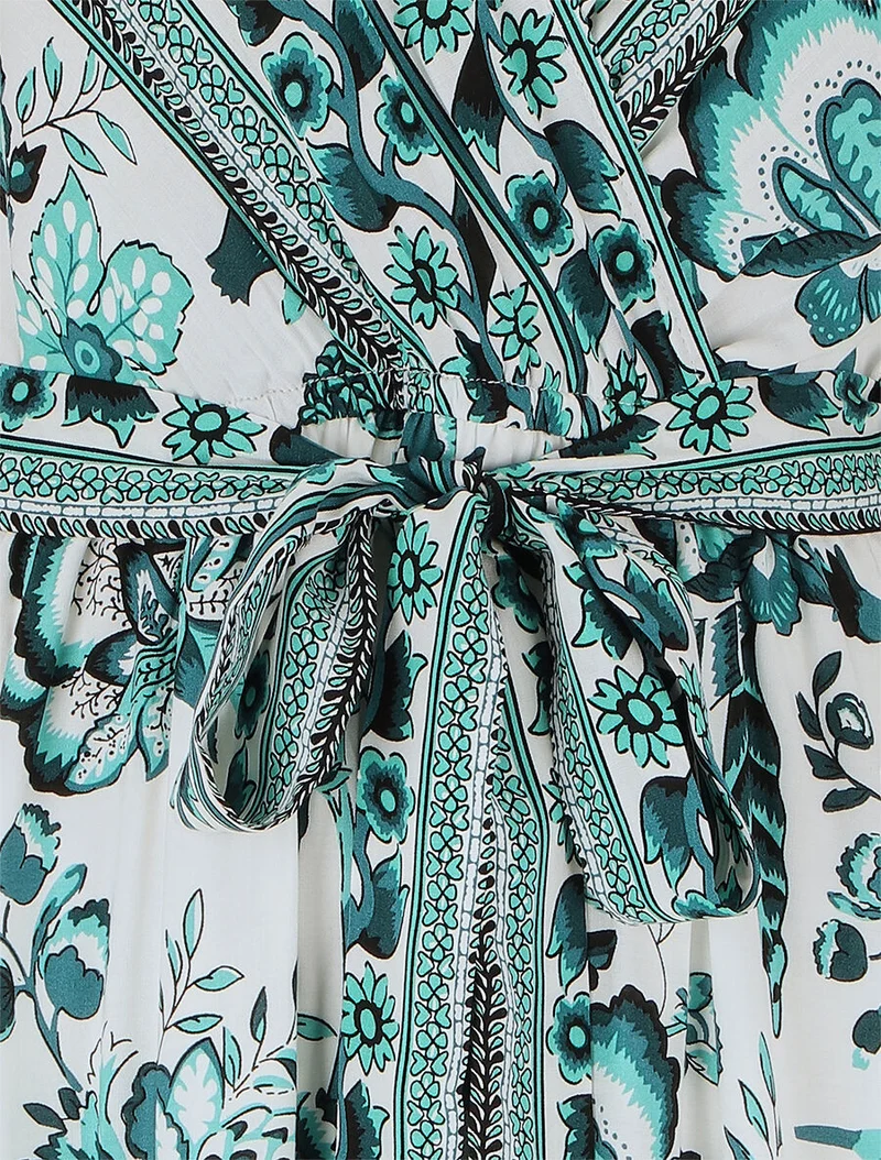 Kleid mit Blumenmuster und elastischer Taille - Grün