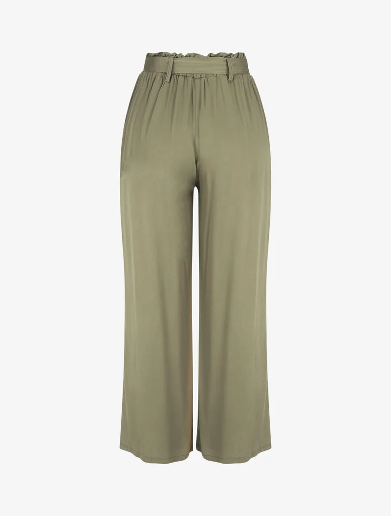 Fließende, einfarbige, elastische Hose - Kaki