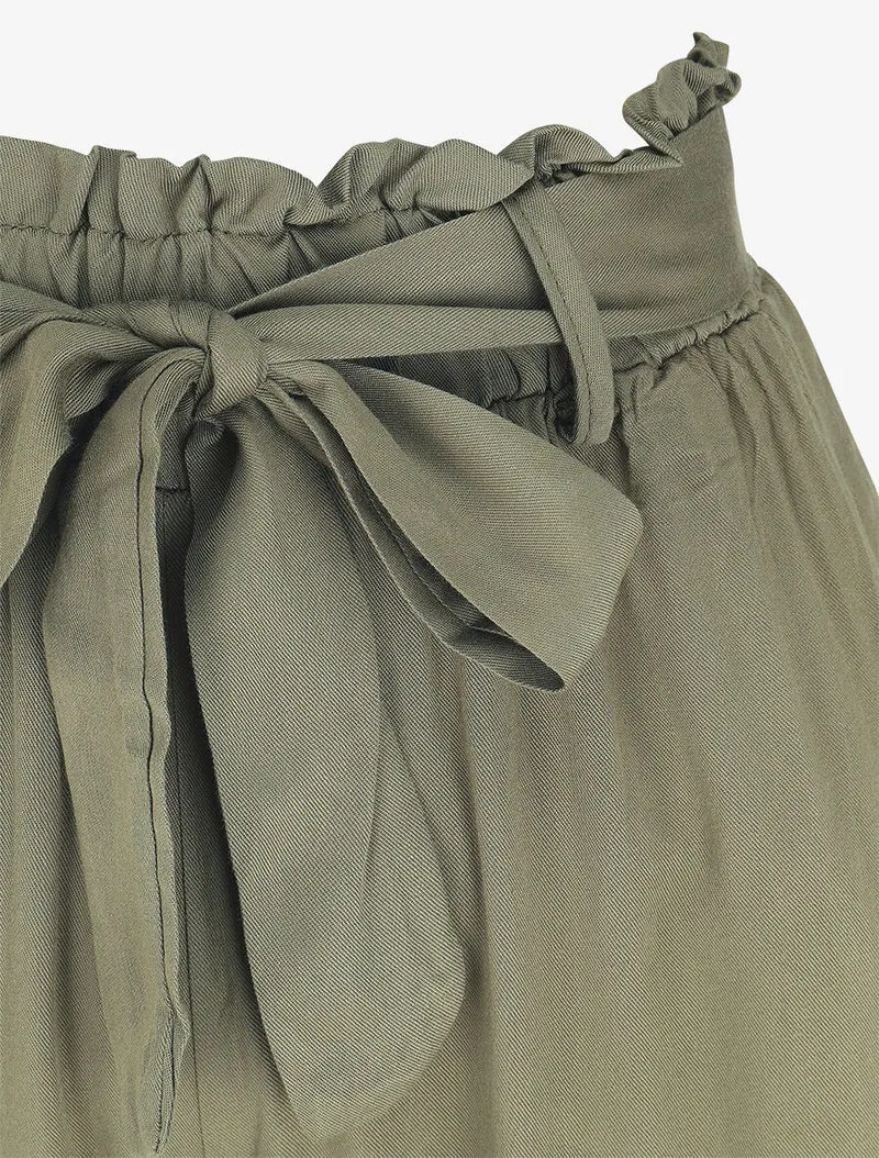 Fließende, einfarbige, elastische Hose - Kaki