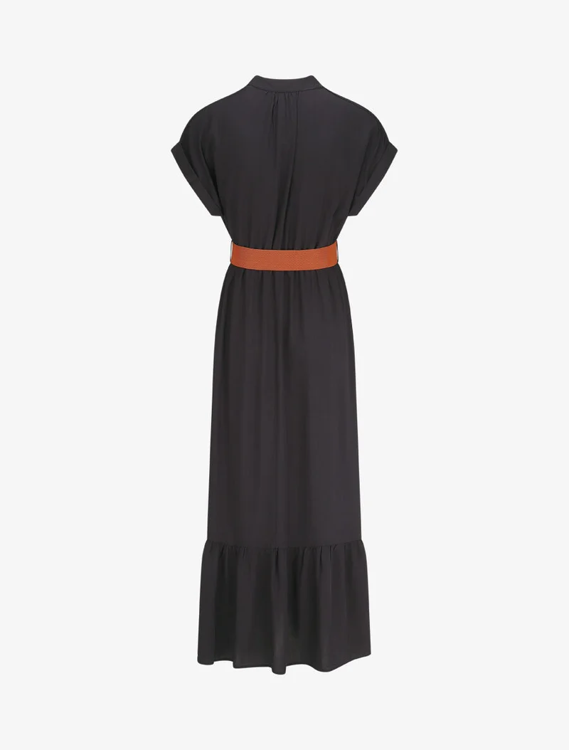 Langes einfarbiges Kleid mit kurzen Ärmeln - Marine