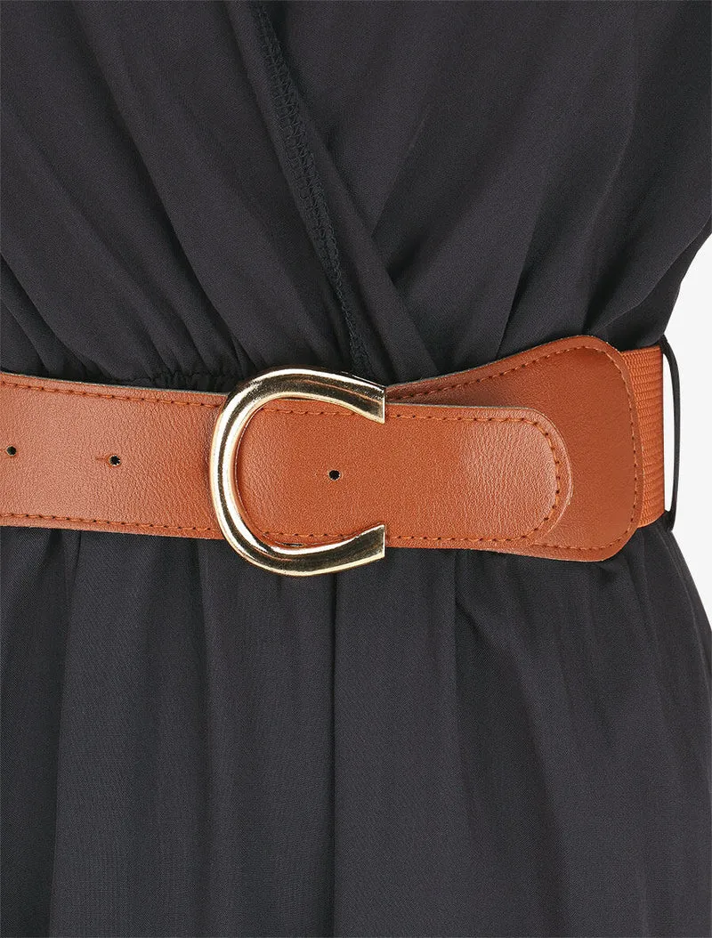 Langes einfarbiges Kleid mit kurzen Ärmeln - Marine