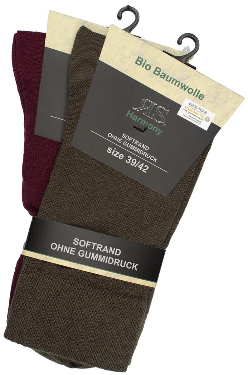 Biosocken aus 98 % Baumwolle Khaki & Bordeaux (2-10 Paar)