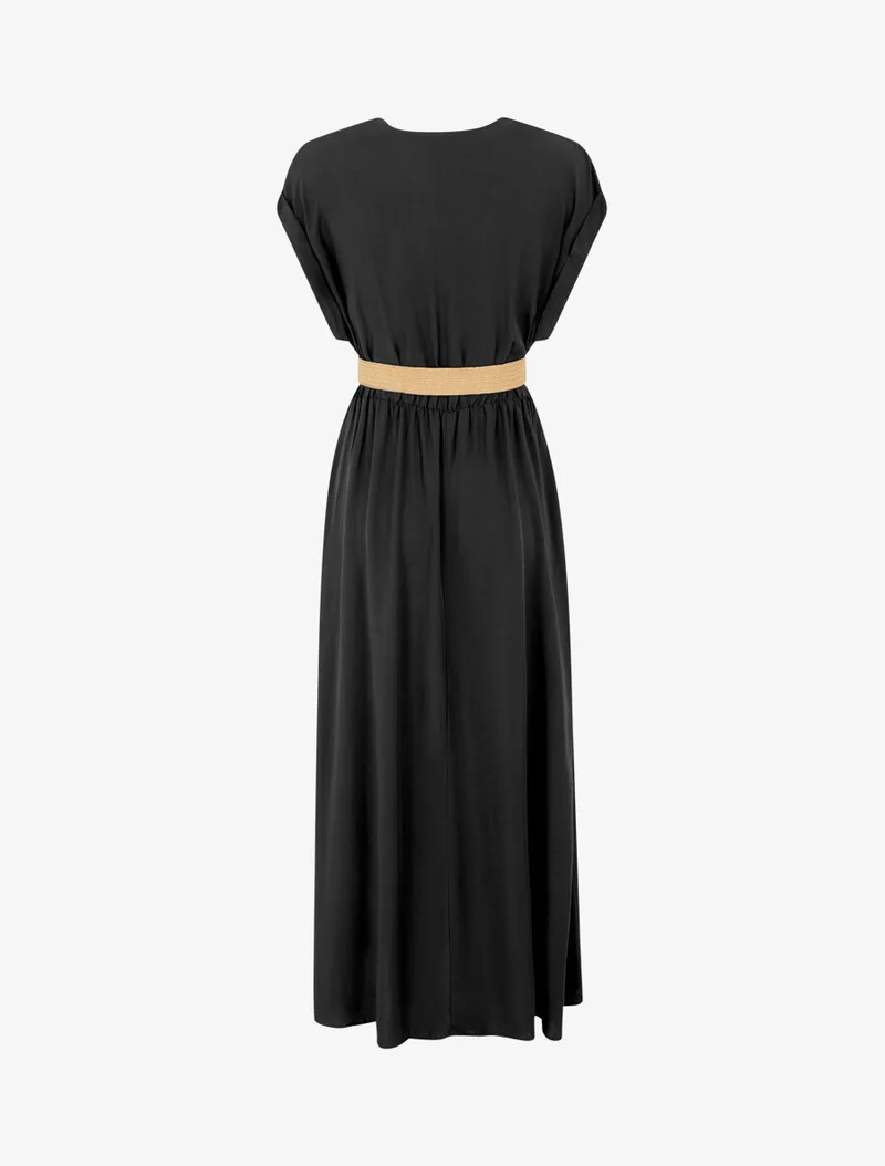 Langes unifarbenes elastisches Kleid - Schwarz