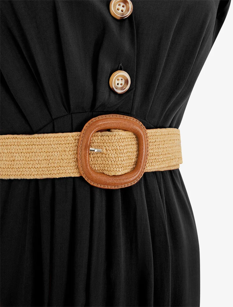 Langes unifarbenes elastisches Kleid - Schwarz
