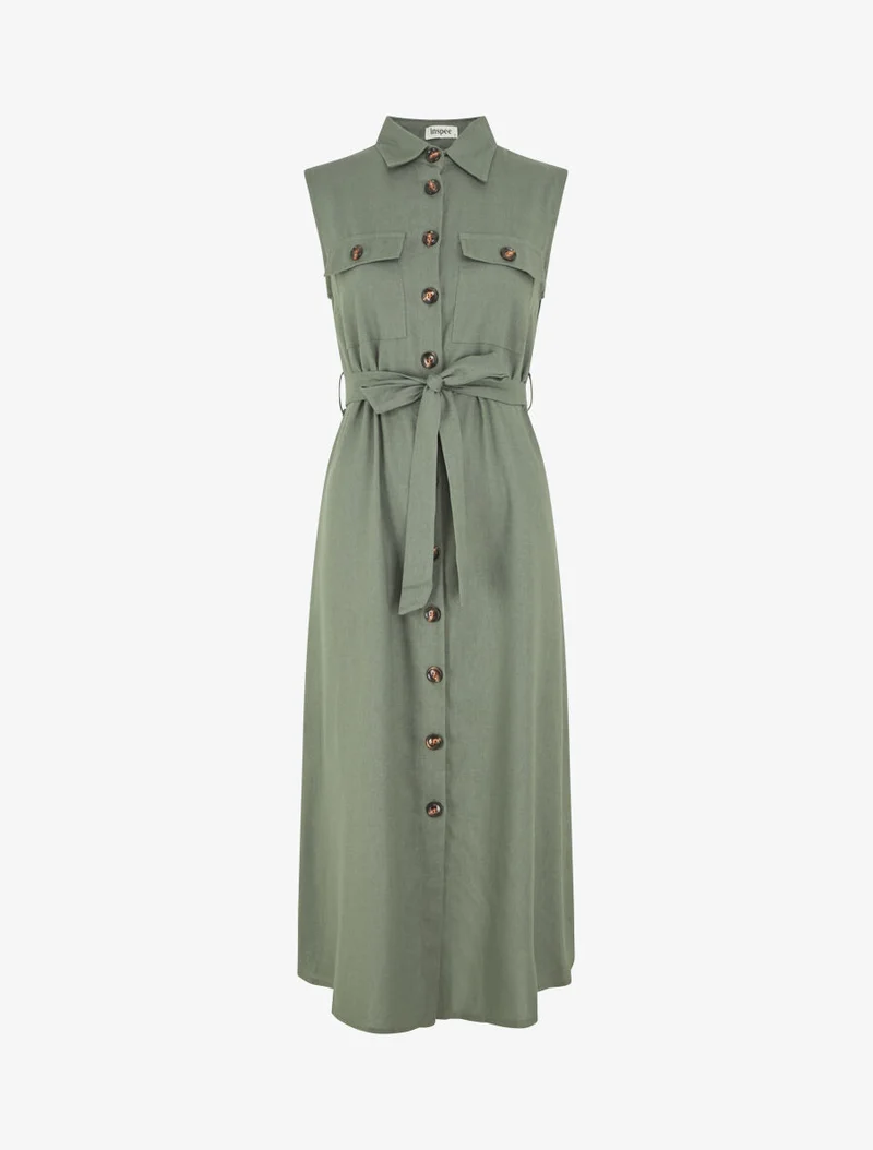 Ausgestelltes Kleid mit Knöpfen und Taschen - Kaki