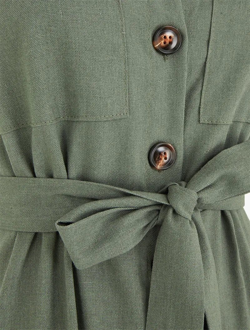 Ausgestelltes Kleid mit Knöpfen und Taschen - Kaki