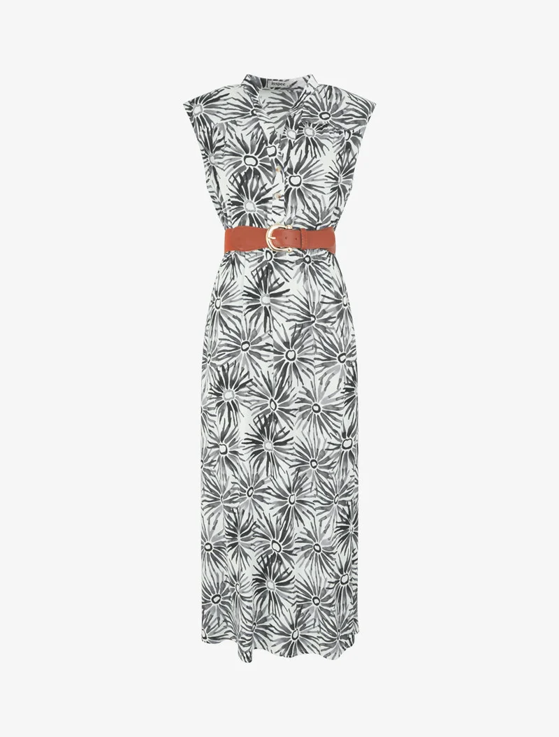 Ausgestelltes Kleid mit Knopfleiste und Blumenmuster - Schwarz
