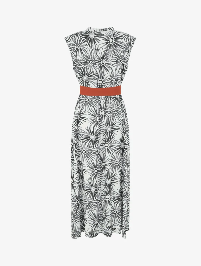 Ausgestelltes Kleid mit Knopfleiste und Blumenmuster - Schwarz
