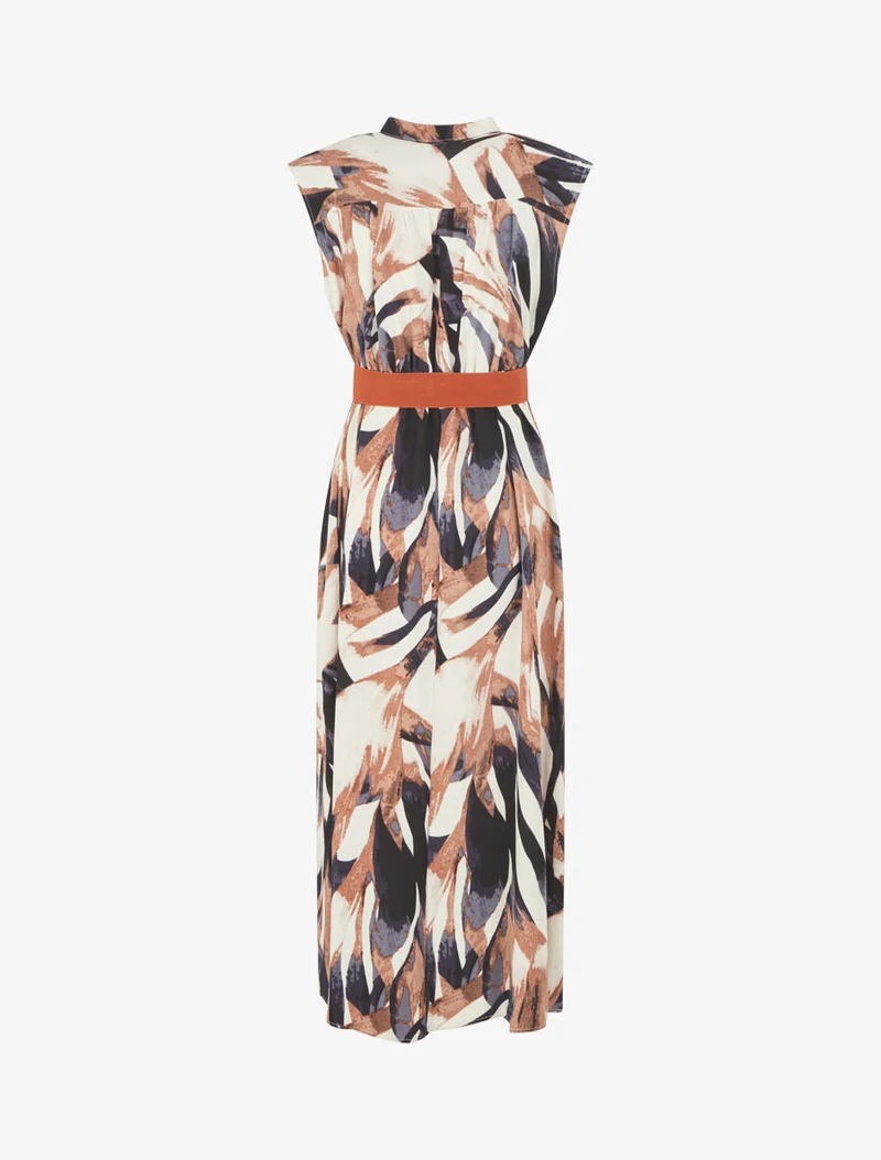 Ausgestelltes Kleid mit abstraktem Print und Knöpfen - Marine
