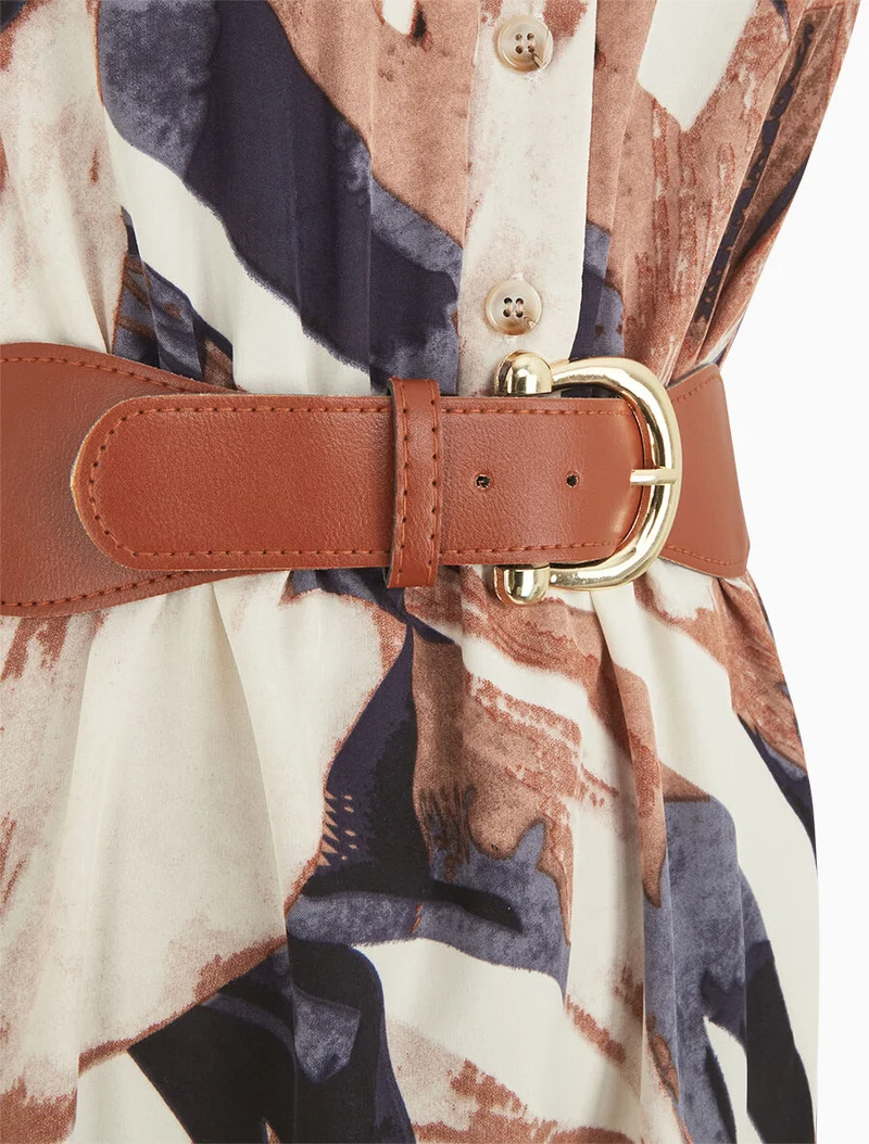Ausgestelltes Kleid mit abstraktem Print und Knöpfen - Marine