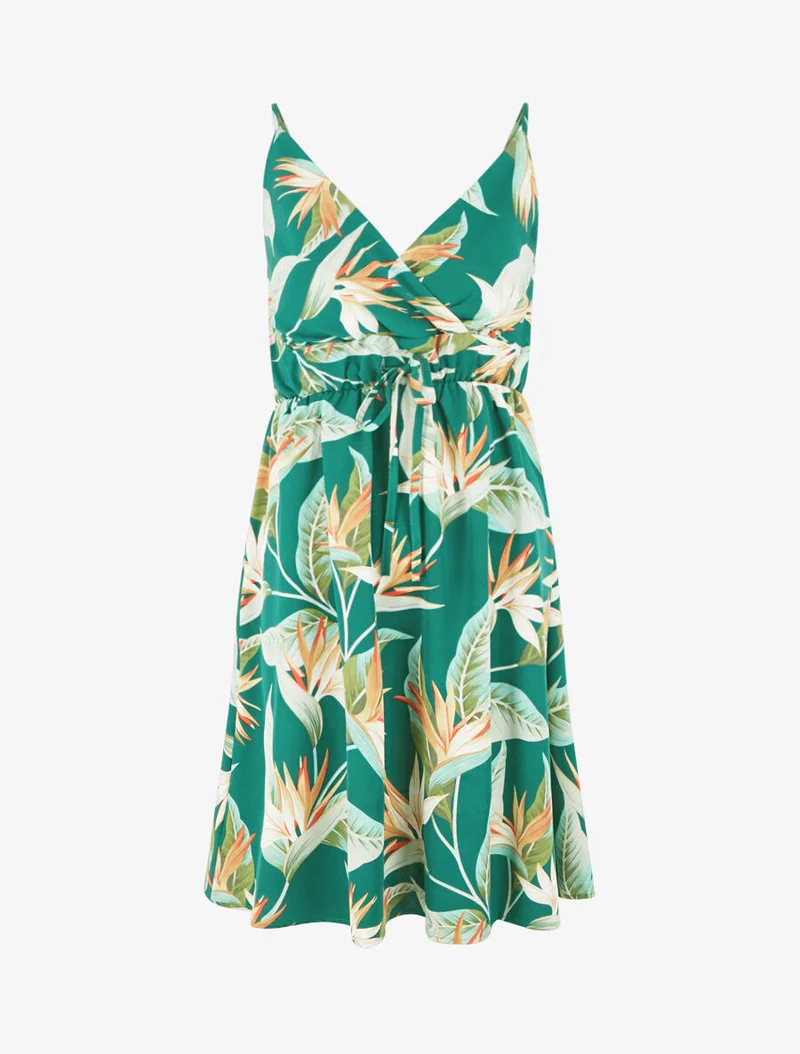 Midikleid mit Blätterdruck - Grün