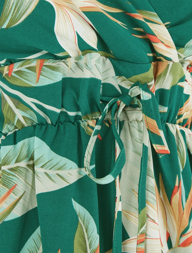 Midikleid mit Blätterdruck - Grün
