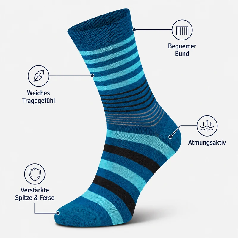 Bambus Viskose Socken Ringel blau Softrand ohne Gummi Unisex bamboo:line 3-15 Paar