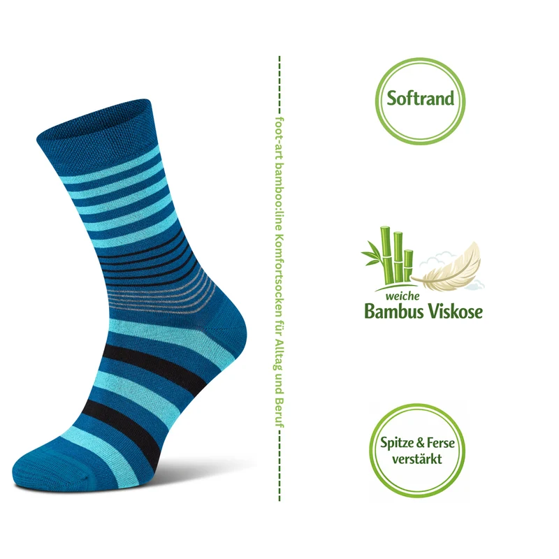Bambus Viskose Socken Ringel blau Softrand ohne Gummi Unisex bamboo:line 3-15 Paar